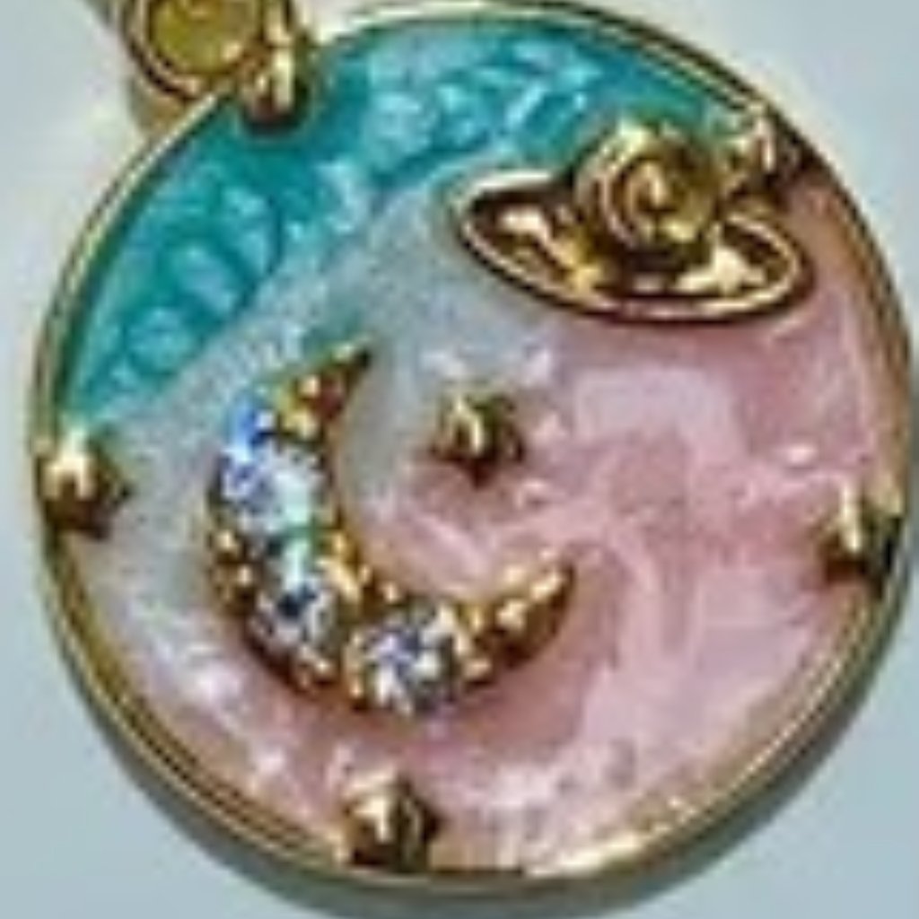 Tie Dye Gold Dip Enamel Round Pendant Celestial Galaxy Moon Stars And Planets